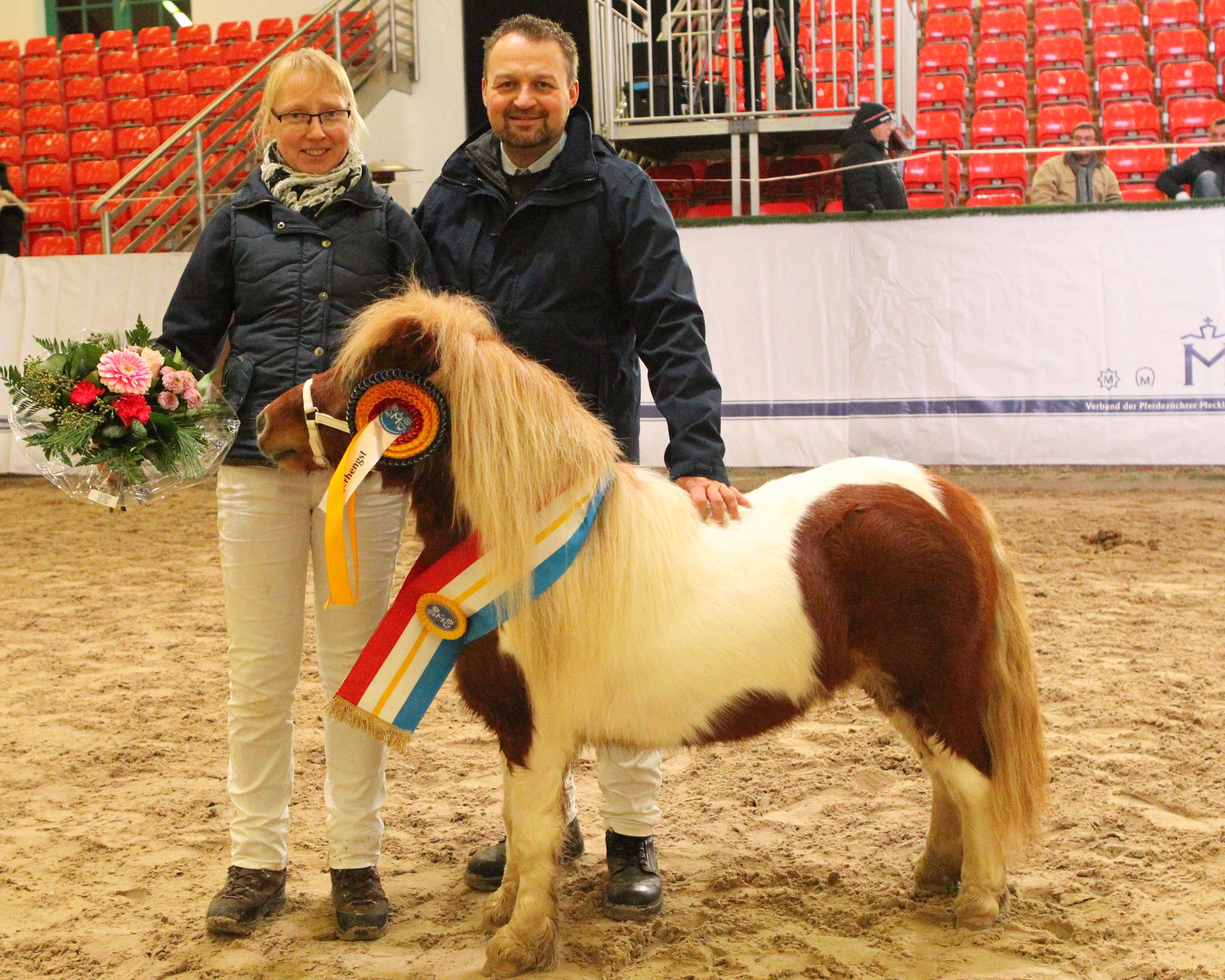 Das Züchterehepaar Rainer & Susanne Kohl mit ihrem Körsieger Irish Red Chili von den Alleegärten. © Jutta Wego